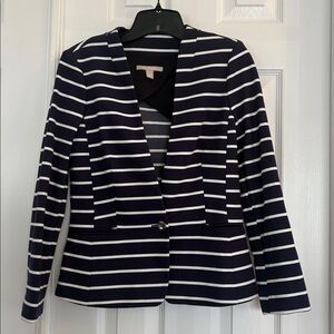 Banana Republic Navy Blue and White Striped Stretch Blazer Jacket Womens Size 4
